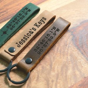SLIM Personalized Leather Keychain, Personalized Coordinates Keychain, Where it All Began, 3 year Anniversary Gift. Mens gift, Mothers day gift