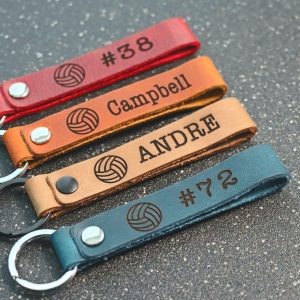 SLIM Personalized Volleyball Keychain, Backpack Tags, Leather Keychains, Kid's Name Tags, Sport Keyrings, Charms, Team Gift