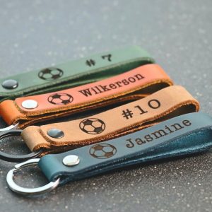 SLIM Soccer Ball Keychain, Personalized Sports Keychain, Team Gifts, Player Gifts, Soccer Gift, LEATHER KEYCHAIN