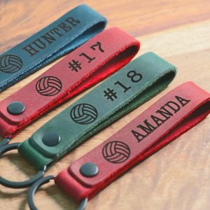 SLIM Volleyball Personalized Keychain / Keyring / bag Tag / Name Tag - Leather Keychain