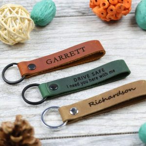 Set of 3 Slim Personalized Leather Keychain , Real Leather, Same Day Shipping, Free Shipping US