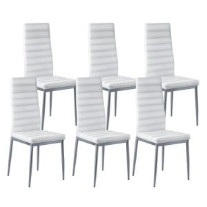 Set of 6 Dining Chairs Modern Leather Kitchen Side Chair Back Metal Legs White