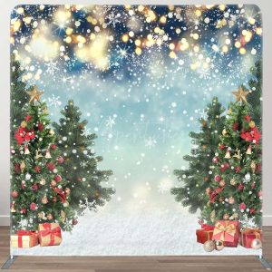 Shiny Snow Christmas Tree Gift Tension Fabric Backdrop - Aperturee