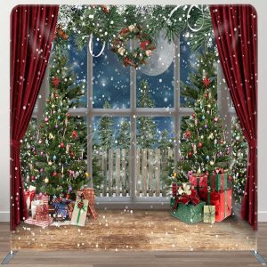 Snowy Christmas Gifts Red Curtain Tension Fabric Backdrop - Aperturee