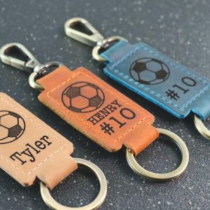 Soccer Personalized Keychain / Keyring / bag Tag / Name Tag - Leather Keychain