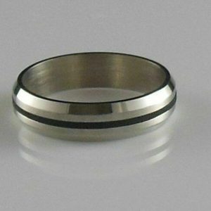 Stainless Steel W/Single Black Rubber Inlay Beveled Ring