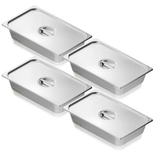 VEVOR 4 Pack Hotel Pans, Full Size Anti-Jam Steam Pan with Lid, 0.8mm Thick Stainless Steel Steam Table Pan, 4-Inch Deep Commercial Table Pan, Catering Storage Food Pan, for Industrial & Scientific