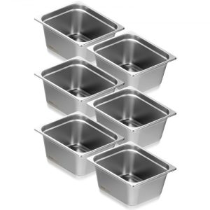 VEVOR 6 Pack Hotel Pans, 1/2 Size Anti-Jam Steam Pan, 0.8mm Thick Stainless Steel Restaurant Steam Table Pan, 6-Inch Deep Commercial Table Pan, Catering Storage Food Pan, for Industrial & Scientific
