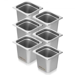 VEVOR 6 Pack Hotel Pans, 1/6 Size Anti-Jam Steam Pan, 0.8mm Thick Stainless Steel Restaurant Steam Table Pan, 6-Inch Deep Commercial Table Pan, Catering Storage Food Pan, for Industrial & Scientific