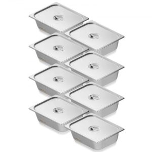 VEVOR 8 Pack Hotel Pans, 1/2 Size Anti-Jam Steam Pan with Lid, 0.8mm Thick Stainless Steel Steam Table Pan, 4-Inch Deep Commercial Table Pan, Catering Storage Food Pan, for Industrial & Scientific