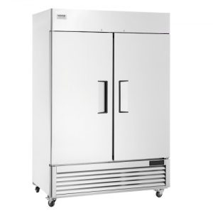 VEVOR Commercial Refrigerator 44.21 Cu.ft, Reach In 54.4" W Upright Refrigerator 2 Doors, Auto-Defrost Stainless Steel Reach-in Refrigerator with 8 Shelves, 33 to 41°F Temp Control, LED Light, 4 Wheels