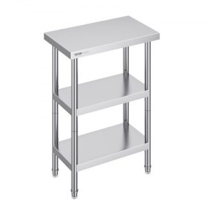 VEVOR Stainless Steel Food Prep Table, 14 x 24 x 34 Inch Commercial Kitchen Worktable, with 2 Adjustable Undershelf, Heavy Duty Prep Table Metal Work Table for BBQ, Kitchen, Home, and Garage