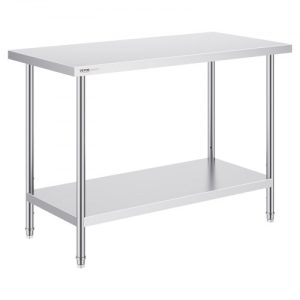 VEVOR Stainless Steel Prep Table, 24 x 48 x 34 Inch, Heavy Duty Metal Worktable with 3 Adjustable Height Levels, Commercial Workstation for Kitchen Garage Restaurant Backyard