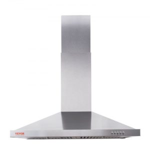 VEVOR Wall Mount Range Hood, Ductless Chimney-Style Kitchen Stove Vent, Stainless Steel Permanent Filter with 3-Speed Exhaust Fan, 2 Baffle Filters, LED Lights, Push Button, Silver (30 inch)