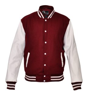 Varsity Maroon Wool Letterman Jacket Real White Leather Sleeves