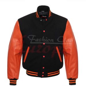 Varsity Wool Letterman Jacket With Real Leather Sleeves