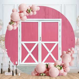 White Door Pink Wood Round Wedding Decro Backdrop - Aperturee