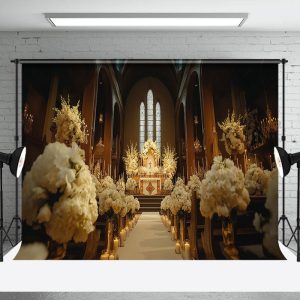 White Floral Church Architecture Wedding Backdrop - Aperturee