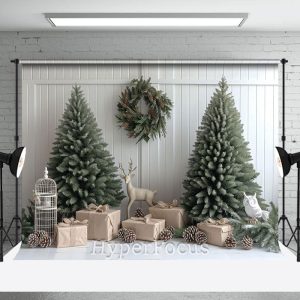 White Stripe Wall Xmas Tree Gift Christmas Backdrop - Aperturee