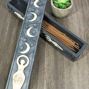 Wicca Spiral Goddess Sacred Triple Moon Incense Stick Storage Box Figurine