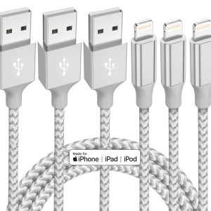iPhone Charger 3 Pack 10 ft Apple MFi Certified Lightning Nylon Braided Cable F