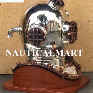 18" Antique Morse Scuba Diving Divers Helmet US Navy Mark V With Wooden Base