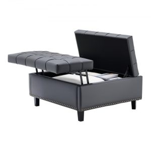 31-34 in Square Leather Ottoman with Storage Coffee Table for Living Room Grey