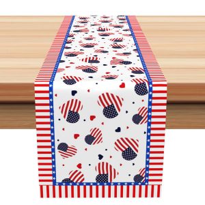 American Flag Heart Independence Day Table Runner - Aperturee