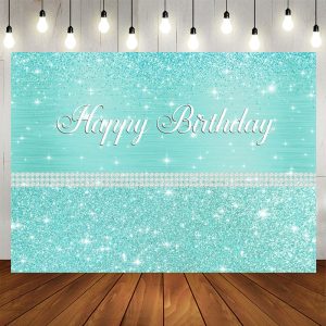 Aperturee Glitter Tiffany Bule Pearl Birthday Backdrop