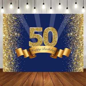 Aperturee Navy Blue Gold 50th Birthday Party Backdrop