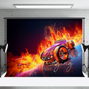Aperturee Red Fiery Hot Wheels Sports Photography Backdrop, 3X2FT(1MX0.6M), 14 USD, sports backdrops, LRHD4K64-M