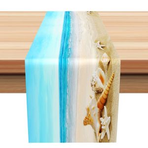 Blue Sky Beach Conch Starfish Coastal Table Runner - Aperturee