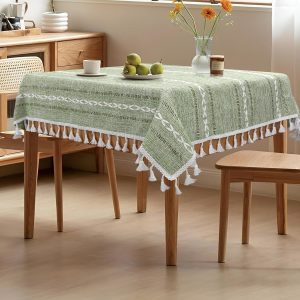 Boho Small Square Tablecloth 36''X36'', Sage Green Linen Table Cover For Coffee