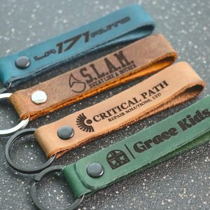 Business Logo SLIM Keychain, Custom Leather Keychain