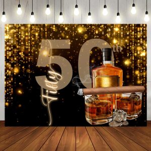 Classic Black Gold Cheers To 50 Birthday Backdrop - Aperturee