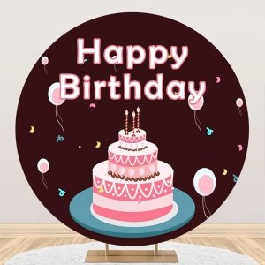 Coffee Brown Pink Pearl Cake Round Birthday Backdrop