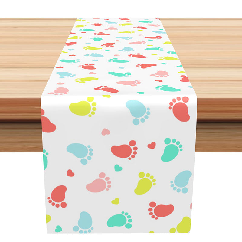 Colorful Heart Footprints Repeat Dining Table Runner - Aperturee