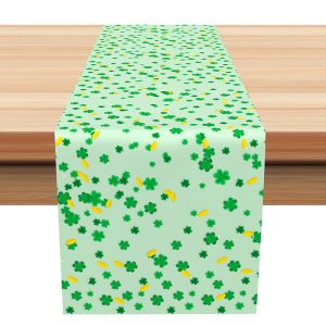 Green Yellow Clovers St Patricks Day Table Runner - Aperturee