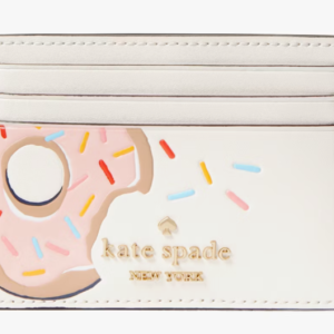 Kate Spade Coffee Break Donut Ivory Leather Card Holder White KF488 Wallet NWT