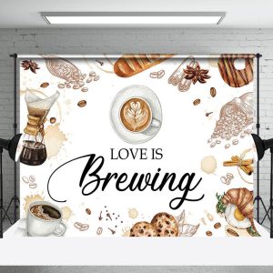Love Is Brewing Pastry Coffee Wedding Party Backdrop - Aperturee