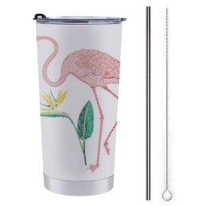 Mondxflaur Flamingos Steel Thermal Mug Thermos with Straw for Coffee