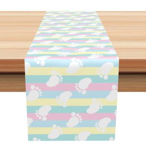 Pink Blue Yellow Cyan Footprints Stripe Table Runner - Aperturee