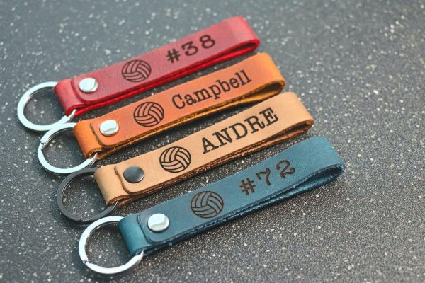 SLIM Volleyball Personalized Keychain / Keyring / bag Tag / Name Tag - Leather Keychain