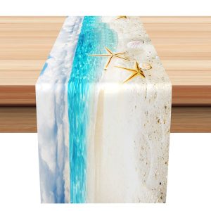 Sandy Beach Sky Starfish Shell Coastal Table Runner - Aperturee