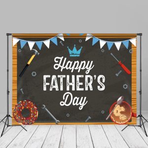 Tools Donut Coffee Happy Fathers Day Backdrop Decor - Aperturee