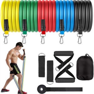Unisex 11pcs Resistance Band Set Yoga Pilates Abs Exercise Fitness Tube Workout