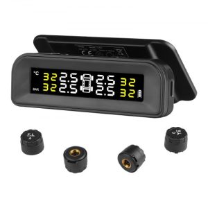 VEVOR RV Tire Pressure Monitoring System, 7.3-87 PSI Trailer TPMS, Universal Wireless Car Alarm System, Waterproof TPMS Sensors Set with Solar Charge, 4 Sensors, 5 Alarm Modes, and Real-time Display