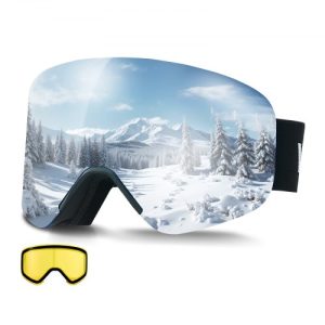 VEVOR Ski Goggles Magnet Cylindrical Lens Dark Blue Revo Coating Snow Goggles