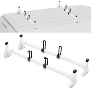 VEVOR Trailer Ladder Rack, 54" 2 Crossbars Ladder Roof Rack, Heavy-duty Steel Van Roof Ladder Rack, 600 lbs Capacity Van Ladder Rack with Straps, Fit for Ford Transit 150, 250, 350, 2015-2022