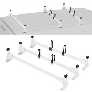 VEVOR Trailer Ladder Rack, 54" 3 Crossbars Ladder Roof Rack, Heavy-duty Steel Van Roof Ladder Rack, 800 lbs Capacity Van Ladder Rack with Straps, Fit for Ford Transit 150, 250, 350, 2015-2022